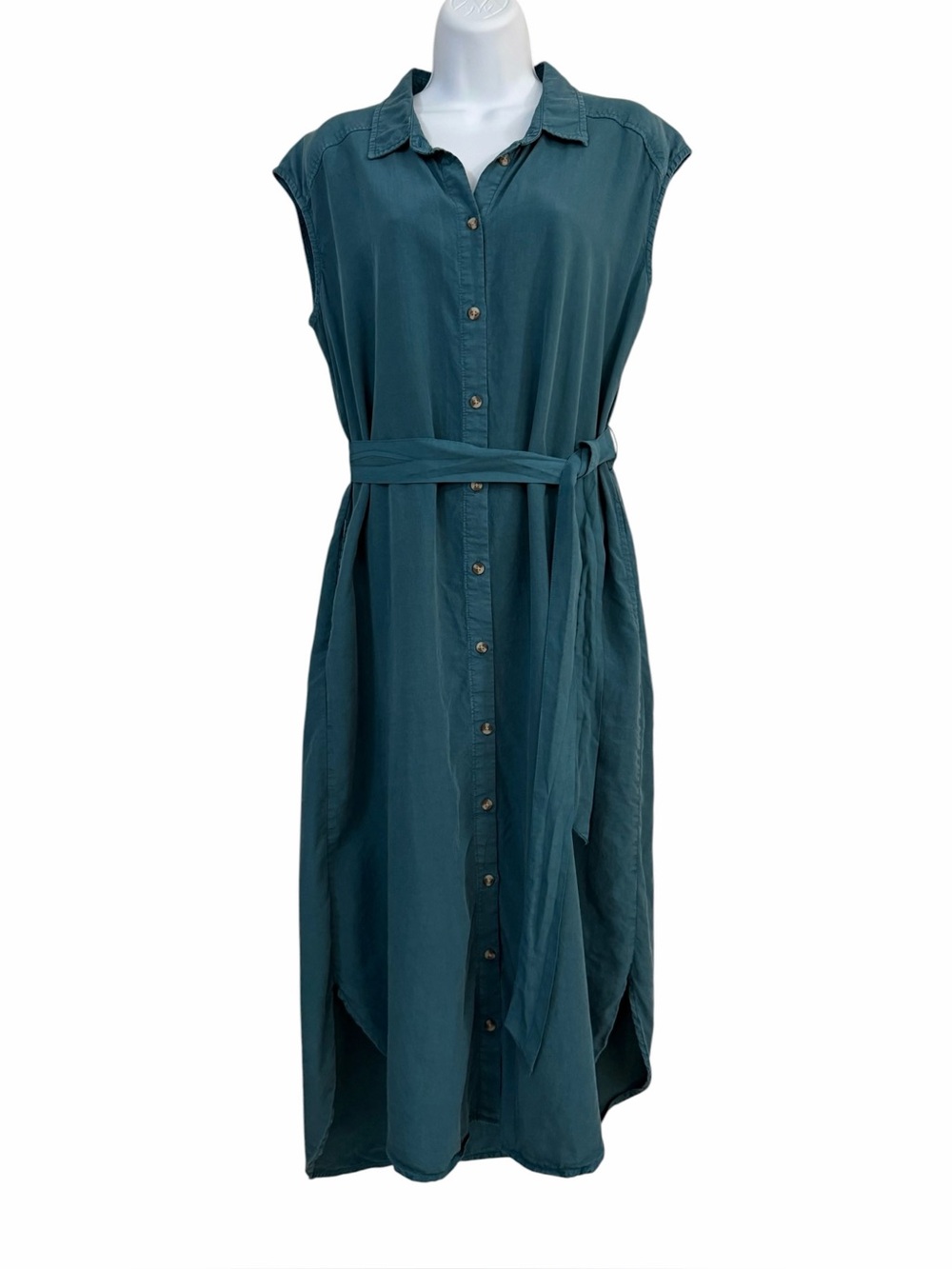 Thread & Supply Green Sleeveless Midi Shirt Dress Size Medium Lightweight